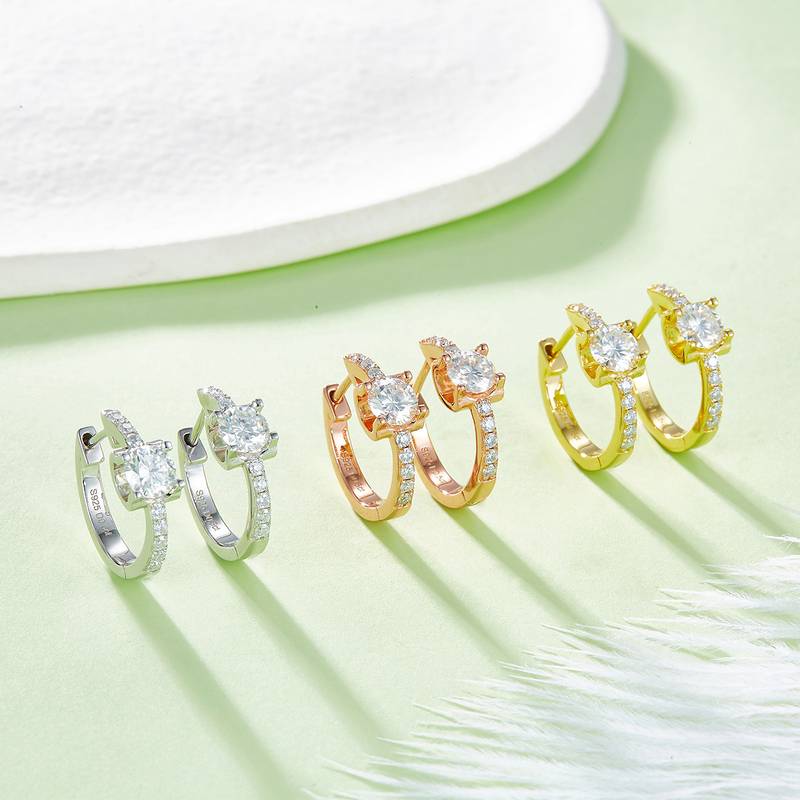 单排对半牛头款耳环S925银Moissanite厘石D级1.24ct
